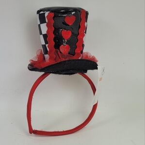 Black and Red Heart Top Hat Headband